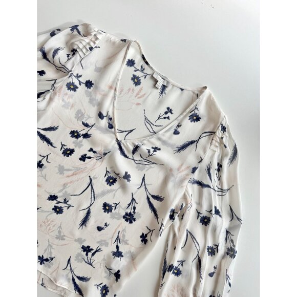 JOIE Yadra White Floral Double Faced 100% Silk Georgette V-Neck Blouse, Size L - Picture 5 of 16